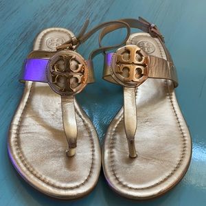 Tory  Burch Gold thing T strap sandals